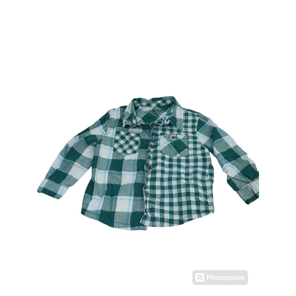 Genuine Kids OshKosh Shirt Boys Green  Plaid Western Shirt  Sz 2T